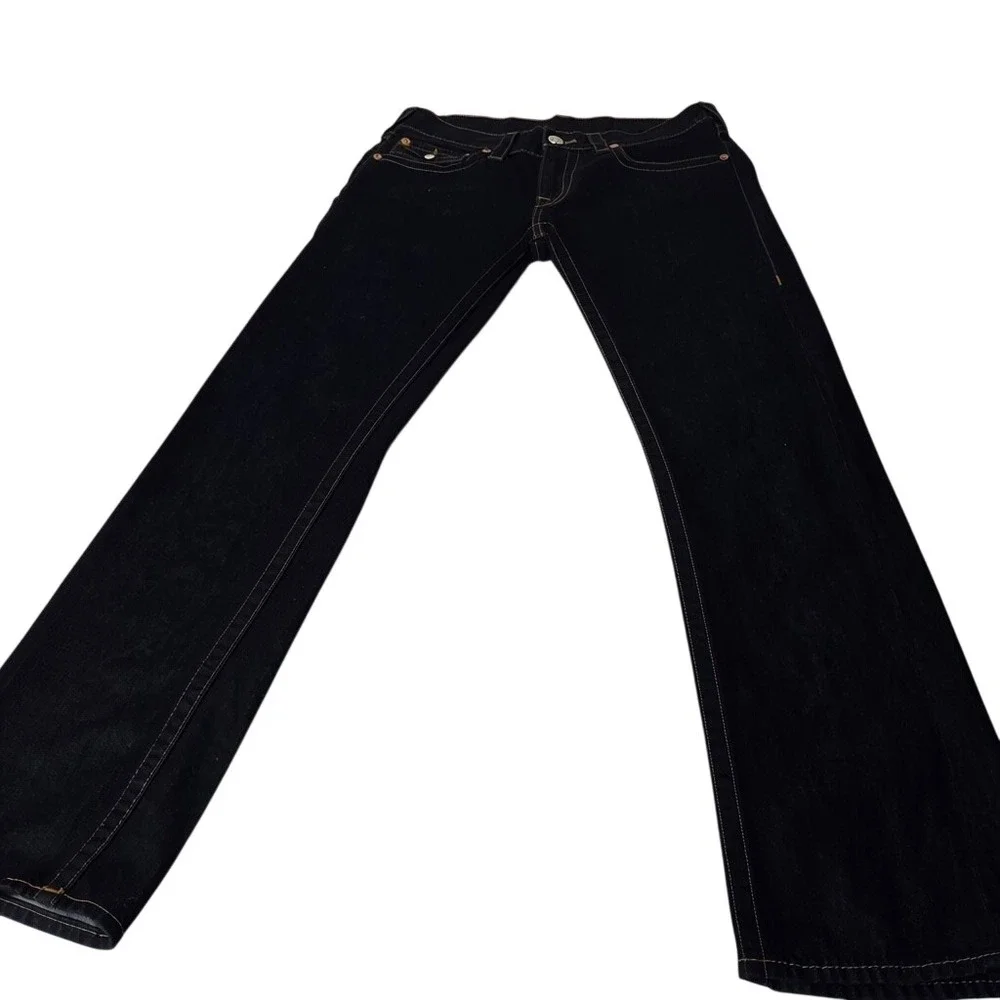 True Religion Straight Leg Jeans Mens 32 Dark Wash Indigo Horseshoe Flap Pocket